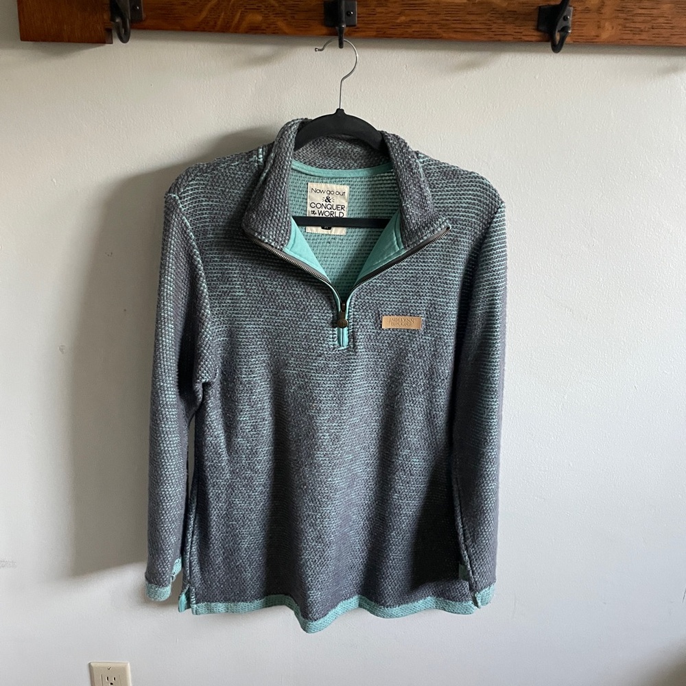 Gray and turquoise quarter zip